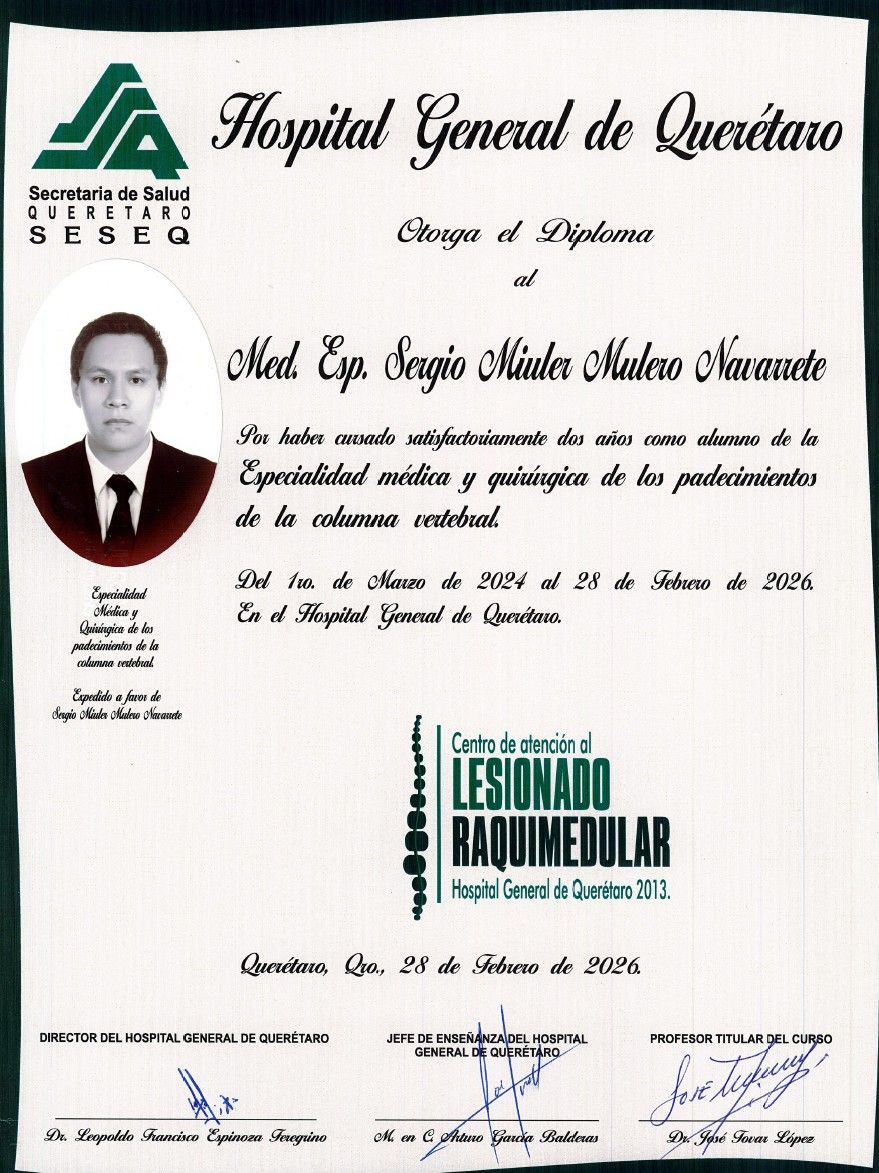 Certificado de subespecialidad en cirugía de columna